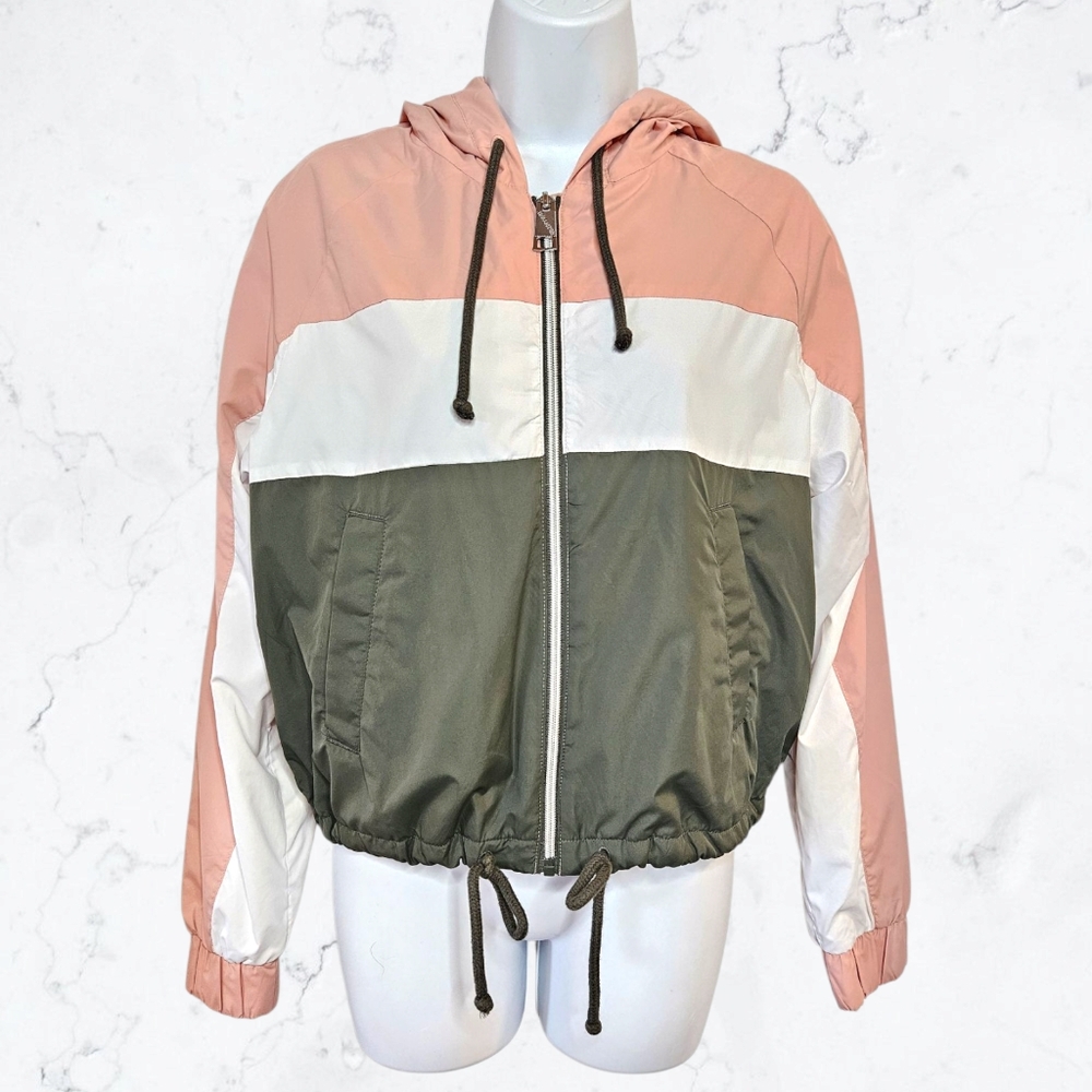 Hollister Cotton Blend Green, Pink & White Windbreaker Zip Up Hoodie
